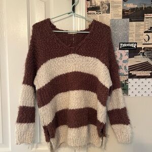 Altar'd State Brown and Cream V-Neck Sweater